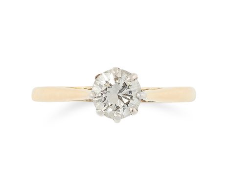 A 0.50 CARAT DIAMOND SOLITAIRE in yellow gold, set with a round brilliant cut diamond of 0.5 carats, size K / 5.5, 2.17g. 
