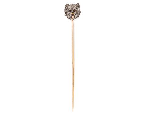 AN ANTIQUE DIAMOND AND ENAMEL DOG PIN depicting a terrier set with rose cut diamonds and enamel, 7.5 / 3", 3.5g.