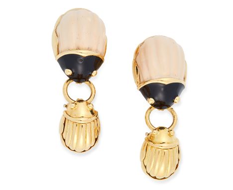 A PAIR OF ENAMEL BEETLE EARRINGS, TIFFANY &amp; CO set with black and nude enamel, signed Tiffany &amp; Co, 4.3cm, 24.3g. 
