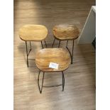 3 x Metallic Framed Wooden Seat Stools