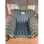 Two Toned Blue Stripe Velvet Upholstered Armchair