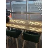 3m x 1.12m x 1.07m Wooden High Table with 8 x Leather Effect Green Bar Stools