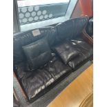 Black Leather 2-Seater Wooden Framed Sofa