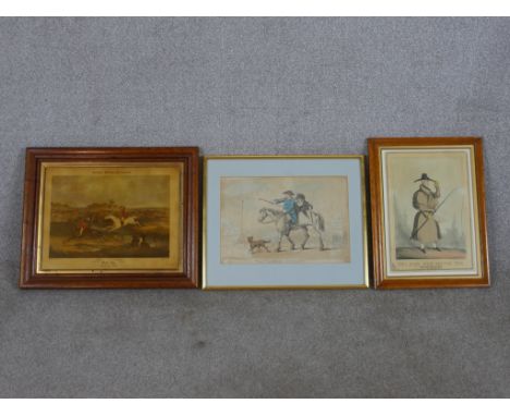 After John Philips (fl. 1825 - 1831) The Man Wot Drives The Sovereign, coloured print together with two 19th handcoloured eng