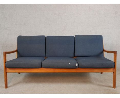 Ole Wanscher (1903-1985), France &amp; Son 'Senator' three seater teak sofa with grey wool upholstered cushions, circa 1960. 