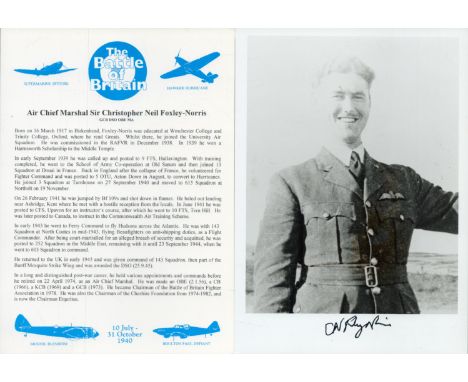 ACM Christopher Foxley Morris DSO OBE WW2 RAF Battle of Britain fighter ace signed 7 x 5 inch b/w portrait photo and separate