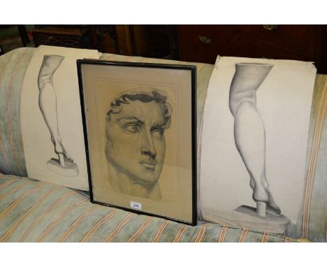 English School (20th century)
Portrait of David
unsigned, pencil sketch, 36cm x 25cm;  two other preparatory 'leg' sketches i