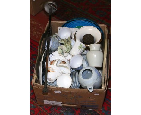 A box of miscellaneous including assorted ceramics, Royal Worcester, Duchess china and Denby etc.