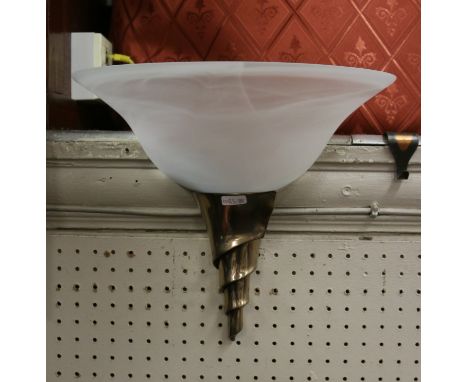 A single wall uplighter with composite cone shaped lamp holder and marbled milchglas shade.