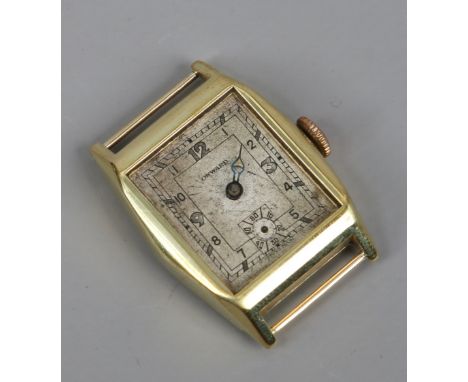 A vintage yellow metal gents manual wristwatch (AF).