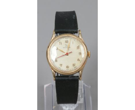 A vintage 9ct gold Longines record manual wristwatch with Arabic numeral markers assayed London 1957.