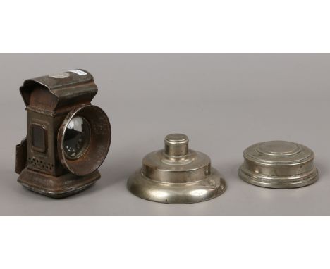A hind bicycle lamp and two meths burners.