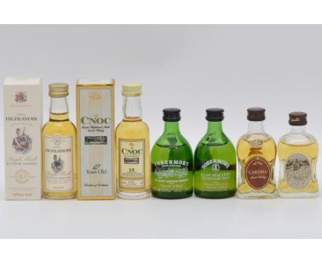 Sixteen assorted miniature whiskies, late 1990s bottlings, including:Tobermory, dumpy bottle with handle, 5cl, 40%;Tobermory 