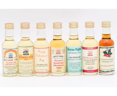 The Master of Malt - six speciality miniature whisky bottlings, and another:Mortlach 1984 'Hogmonay Dram 1997-98', 12 year ol