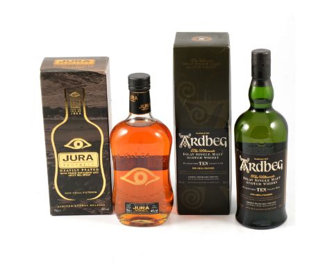 Ardbeg, 10 year old, single Islay malt Scotch whisky, 70cl, 46%, in carton (carton creased);Jura Prophecy, single malt Scotch