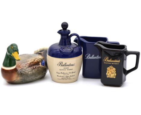 Ballantine's ceramic Duck decanter/ liquor bottle, circa 1969 for the American market, empty; a ceramic stoneware flagon with