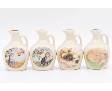 Sixteen assorted Rutherford's ceramic decanters, blended Scotch whisky, two Cats series, one on all-white decanters, one on s