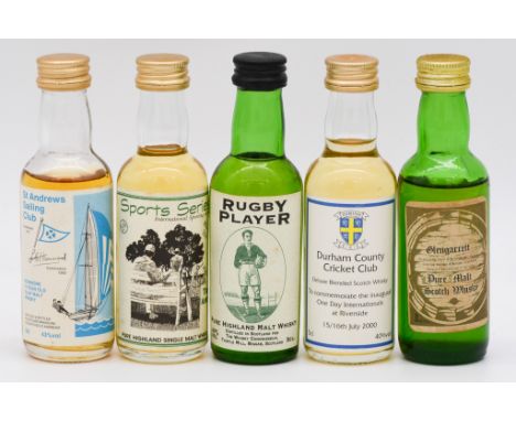 Thirty two assorted single malt and blended whiskies, including:Bowmore, 10 year old, St Andrews Sailing Club bottling, 5cl, 