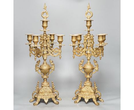 A large pair of ornate baroque style gilt-brass candelabra, 51cm