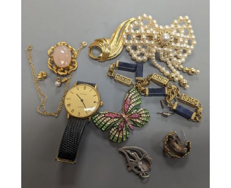 Mixed costume jewellery, silver, modern watches etc. including a 9ct gold fine link chain, 2 grams, a small pair of 18ct gold