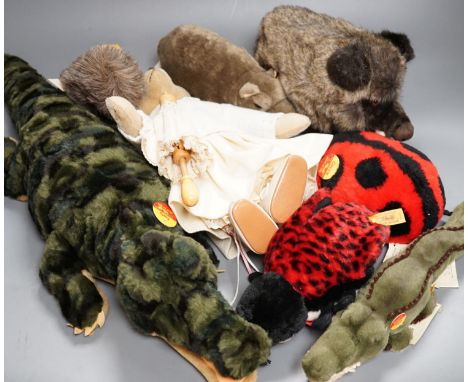 Seven Steiff animals including two 'Gaty', all post-war, and a 'Nora' bear Limited Edition with parasol