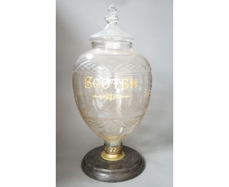 A large cut glass "Scotch" jar, on stand, 54cm