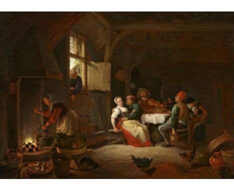 Hendrick Martensz Sorgh, Fröhliche BauerngesellschaftÖl auf Holz. 60 x 83,5 cm.Signiert unten links: HM Sorgh (HM ligiert).Pr