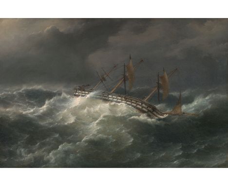 Robert Brydges Beechey, Dreimaster in stürmischer SeeÖl auf Leinwand. 69 x 104 cm.Signiert und datiert unten rechts: R Beeche
