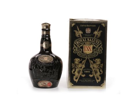 CHIVAS BROTHERS ROYAL SALUTE LXX 21 YEARS OLD Blended Scotch Whisky. 70cl, 40° GL, in black Wade decanter, felt pouch and car