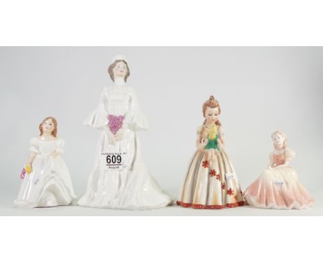 A collection of pottery lady figures to include: Coalport The Bride, Goebel No 9 figure, Coalport Beth &amp; seconds Royal Do