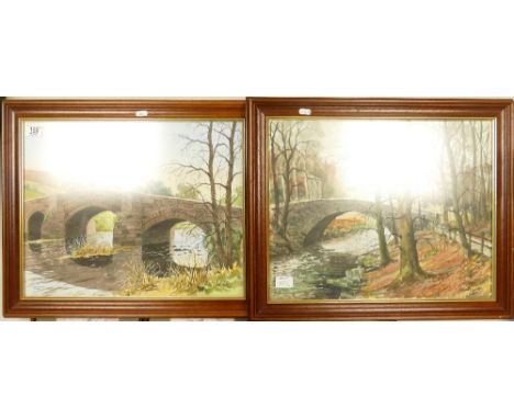 R H Fawkes Watercolours Titled: Pooley Bridge Ullswater &amp; River Brathay Sketwith Bridge both 39 x 49cm(2)
