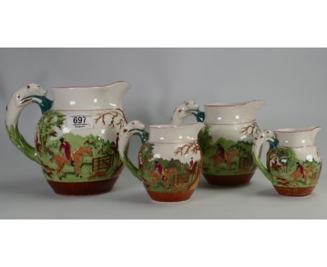 Wedgwood Graduated Set of Four Relief Moulded Jugs: with Hunting Scenes - "D'ye Ken John Peel"
