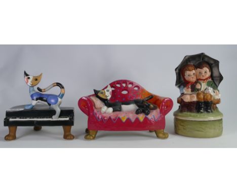 2 Goebel Musical Cat Figures by Rosina Wachtmeister:  Kleine Nachtmusic &amp; Fur Elise (piano a/f) and a Hummel Musical Figu