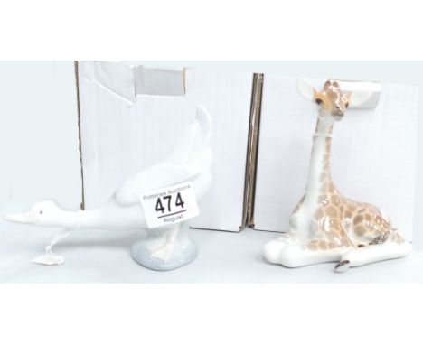 A Nao figure of a goose: and a similar figurine of a giraffe. Height of tallest 14cm (2)