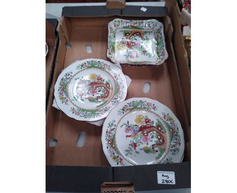 Spode Dinner Ware: decorated with birds, trees and flowers, for Waring &amp; Gillows, 12 plates 2 shallow dishes