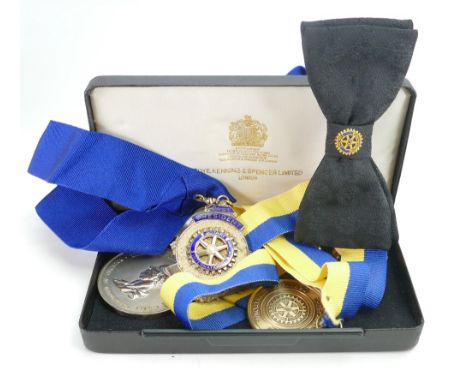 A collection of Rotary medals: including Silver past President medal, large Mid-Cheshire Pitt club Northwich and Paul Harris 