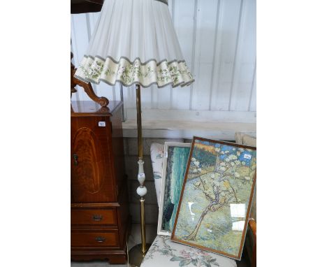 Mid Century Alabaster &amp; Brass Standard Lamp: together with similar aged prints(3)