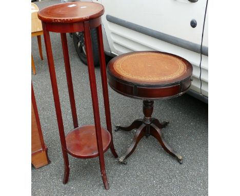 Leather topped telephone table: together with Mahogany Plant Stand(2)