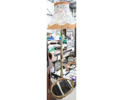 Painted Art Deco Standard Lamp: with shade together with gilt framed wall mirror(2)