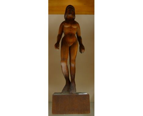 Wooden carved figurine of a nude lady: