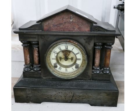 Slate type mantle clock: width 34cm