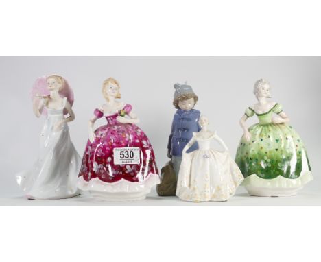 A collection of Coalport lady figures : Rosemary (damaged) Lynette, L'Ombelle, Blanch and Nao figure of Young Boy(5)