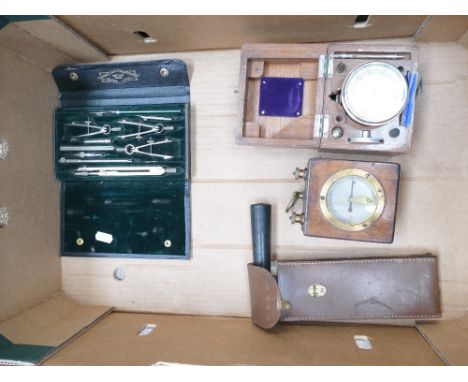 A collection of early scientific to include: voltage meter, cased Elliott Bros speed indicator, hand held instruments, drawin