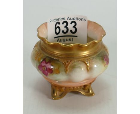 Small Royal Worcester Floral Decorated Footed Bowl: height 4cm ( very slight nip to rim)