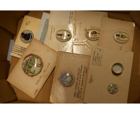 An interesting collection of enamel trinket box painting masters for various designs such as Far and Sure, Coldstream Guards 