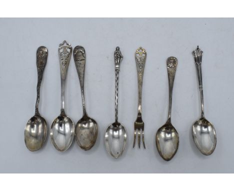 A collection of silver and sterling silver spoons and a pickle fork, 78.5 grams (7).  