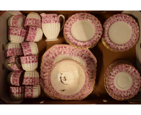 A collection of Spode Copeland tea ware in a floral pink pattern to include 12 cups, 12 saucers and others (Qty).  Condition 