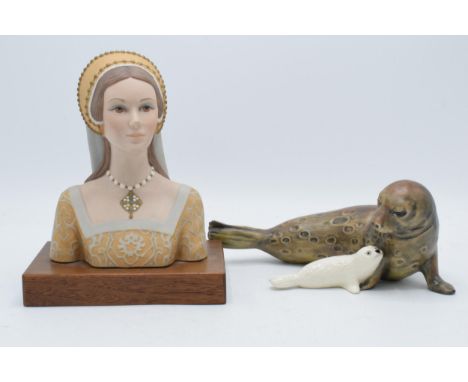 Goebel limited edition mounted bust of Lady Anne together with Goebel seal and puppy (2).  In good condition with no obvious 