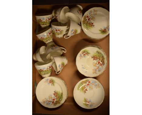 A collection of vintage 20th century tea ware depicting hunting scenes to consist of cups, saucers and side plates (approx 32