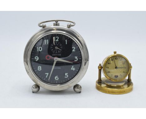 A late 19th / early 20th century brass table top clock 'S Y Killarney' together with a vintage Junghans Repetition alarm cloc